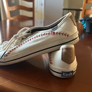 Keds White Sneakers with Red Stitching